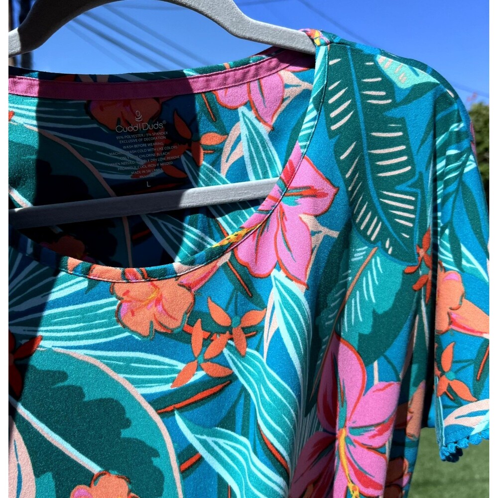 Cuddl Duds Women’s Tropical Floral Lounge Pajama Round Neck Top Tee Size Large - Picture 10 of 16